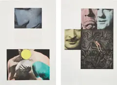 John Baldessari, Heaven; and Hell (Diptych) (H. 38), 1988, Two etchings with aquatint, scraping, roulette and photo-etching in colors, on Rives BFK paper, with full margins