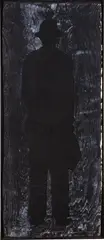 Jonathan Borofsky, Man With a Briefcase (A) (G. 1482), 1991, Unique monumental woodcut in black and grey, on La Paloma handmade paper with collage, the full sheet