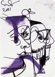 George Condo, Untitled (Mental States playing card drawing)