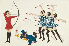 Marcel Dzama, Don't Make Me A Target, 2017, Lithograph in colors with hand additions in graphite, on Arches paper, with full margins