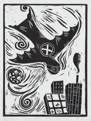 Diasters in the Sky #1 (A. & B. 1a) by H. C. Westermann, 1962-63, Linocut in black, on thin Japan paper, with margins, sold Apr 2021