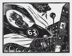 Disasters in the Sky #4 (A. & B. 4) by H. C. Westermann, 1962-63, Linocut in black, on thin Japan paper, with margins, sold Apr 2021