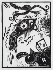 Disasters in the Sky #2 (A. & B. 2) by H. C. Westermann, 1962-63, Linocut in black, on thin Japan paper, with margins, sold Apr 2021
