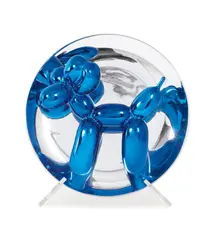 Balloon Dog (Blue) by Jeff Koons, 2002, Porcelain multiple painted in chrome, contained in the original foam-lined cardboard box with printed artist's name and , sold Apr 2021