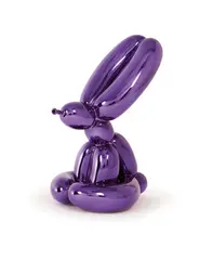 Balloon Rabbit (Violet) by Jeff Koons, 2017, Porcelain multiple painted in chrome, contained in the original Styrofoam-lined presentation box with silver printed sig, sold Apr 2021