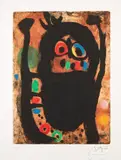 Joan Miró, Femme aux bijoux (Woman with Jewelry) (D. 452), 1968, Aquatint in colors with carborundum, on Mandeure rag paper, with full margins