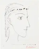 Pablo Picasso, Jeune fille de profil couronnée de fleurs (Young Girl in Profile Crowned with Flowers), plate 6 from Six contes fantasques (Six Whimsical Tales) (Bl. 366, Ba. 696, see C. bks 66)