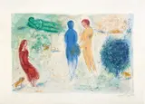 Marc Chagall, Le Jugement de Chloé (The Judgment of Chloe), plate 8 from Daphnis et Chloé (M. 315, see C. bks 46), 1961, Lithograph in colors, on Arches paper, with full margins