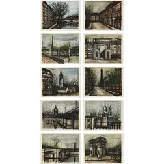 Bernard Buffet, Album Paris (S. 31-40), 1962, The complete set of 10 lithographs in colors, on Rives BFK paper, with poems by Charles Baudelaire, title page and justification, all contained in the original linen-covered portfolio
