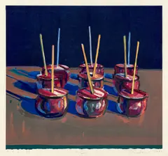 Candy Apples by Wayne Thiebaud, 1987, Woodcut in colors, on Tosa Koza paper, with full margins,, sold Oct 2021