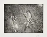 Pablo Picasso, Homme arrêtant un cheval devant une femme (Man Stopping a Horse in Front of a Woman), plate 57 from 347 Series (Bl. 1537, Ba. 1553), 1968, Etching and aquatint, on Rives BFK paper, with full margins