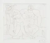 Pablo Picasso, Homme nu avec femme ivre et jeune flûtiste (Naked Man with a Drunk Woman and Young Flautist), (Bl. 773, Ba. 949), 1955/1961, Etching, on Arches paper, with full margins