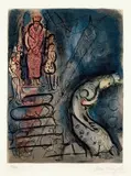 Assuérus chasse Vashti (Ahasuerus Drives out Vashti), from Dessins pour La Bible (Drawings for the Bible) (M. 251, see C. bks 42) by Marc Chagall, 1960, Lithograph in colors, on Arches paper, with full margins, sold Oct 2021