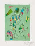 L'Acrobate vert (The Green Acrobat) (M. 946) by Marc Chagall, 1979, Lithograph in colors, on Arches paper, with full margins, sold Oct 2021