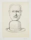 René Magritte, Untitled (Homme au chapeau melon, The Man with a Bowler Hat), plate 4 from Le Lien de paille (The Straw Link) (K. & B. 19), 1969, Etching printed in black and pale ochre, on Japon nacré paper, with full margins