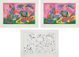Ubu roi (King Ubu): plate IX (three states) (M. 484-486, see C. bks 108) by Joan Miró, 1966, The complete set of three lithographs (two in colors), on Arches paper, with full margins, sold Oct 2021