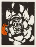 Georg Baselitz, Rotes Ohr (Red Ear) (M. 488), 1985/89, Woodcut in black and red, on wove paper, with full margins
