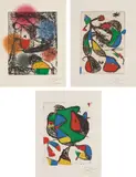 Joan Miró, Barb I; Barb II; and Barb III (D. 1221-23), 1987, Three etchings with carborundum in colors, on Arches paper, with full margins