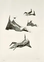 R.A. Lynn Chadwick, Two Sitting Figures II (F. & C. L31), 1971, Lithograph, on Rives BFK paper, the full sheet