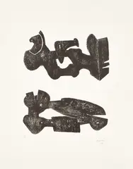 Henry Moore, Two Black Forms Metal Figures (C. 307), 1973, Lithograph, on T H Saunders paper, with full margins
