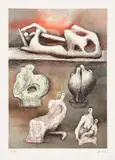 Henry Moore, Five Ideas For Sculpture (C. 610), 1981, Lithograph in colors, on Rives BFK paper, with full margins