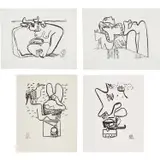 Le Corbusier, Unité: plates 1; 7; 12; and 17, 1953/1965, Four etchings, on Rives BFK paper, with full margins