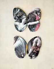 [Butterflies] by Jiří Kolář, 1980, Mixed media collage in colors, on heavy card, the full sheet, framed, sold Oct 2021