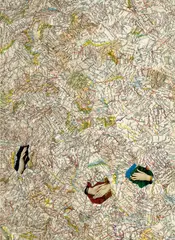 [Map with Hands] by Jiří Kolář, c. 1980, Mixed media collage in colors, on heavy card, the full sheet, framed, sold Oct 2021