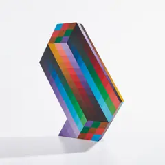 Torony II by Victor Vasarely, 1970, Wood multiple hand-painted with acrylic in colors on both sides, contained in a blue velvet foam-lined case, sold Oct 2021