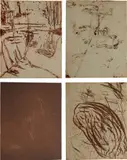 Julian Schnabel, TOD cage without bars, 1983, Three etchings and one aquatint with etching in colors, on Kozo Shoin paper, the full sheets, with two justifications, all contained in the original brown linen-covered portfolio