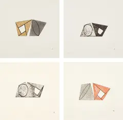 Pages by Robert Mangold, 1989, Twelve etchings in colors, on various papers, with full margins, and title page, all contained in the original beige lin, sold Oct 2021