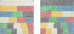 Jennifer Bartlett, Plates Divided by 6 Colors: two plates, 1970, Acrylic paintings on baked enamel steel plates