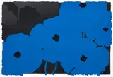 Blues and Blacks, May 1 by Donald Sultan, 2008, Screenprint in colors with enamel inks, flocking and hand-applied silica, on 4-ply Museum Board, with full margins, sold Oct 2021