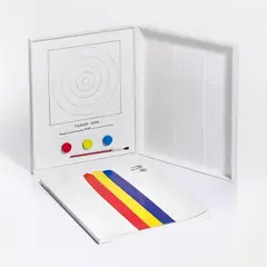 Jasper Johns, Target, 1970-71, Offset lithograph with collage of red, yellow and blue watercolors and brush, on heavy wove paper, accompanied by the exhibition catalogue Technics and Creativity , contained in a plastic clamshell box