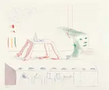 David Hockney, A Moving Still Life, from The Blue Guitar (S.A.C. 216, M.C.A.T. 195), 1976-1977, Etching and aquatint in colors, on Inveresk paper, with full margins