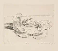 Lunch, from Delights by Wayne Thiebaud, 1965, Etching, on Rives BFK paper, slightly trimmed at the upper sheet edge, sold Oct 2021