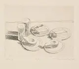 Wayne Thiebaud, Lunch, from Delights, 1965, Etching, on Rives BFK paper, slightly trimmed at the upper sheet edge