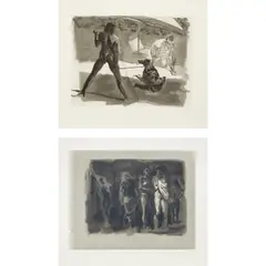 Eric Fischl, Beach; and Shower, 1987, Two etchings and aquatint, on Hahnemühle paper, with full margins
