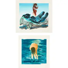 Untitled (Boy in Blue Water), from Brooklyn Academy of Music Portfolio II; and Untitled by Eric Fischl, 1988; and 1989, One etching and aquatint in colors, and one woodcut in colors, both on wove papers, with full margins, sold Oct 2021