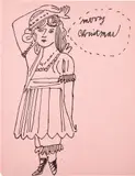 Andy Warhol, Merry Christmas (Girl with Arm Over Head), 1953, Offset lithograph, on pink wove paper, the full sheet