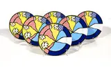 Roy Lichtenstein, Water Lillies, 1990, Six porcelain plates glazed in colors