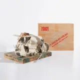 Claes Oldenburg, Miniature Soft Drum Set (S. 1969.06, P. 12, A. & P. 61), 1969, Screenprint on canvas, wash-line, wood and spray painted multiple, with accompanying screenprinted wove paper-covered wood base (as issued), all contained in the original plywood dovetail presentation box with printed artist's name, title and publisher