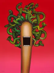 Emily Mae Smith, Medusa, 2019, Screenprint in colors with glow-in-the-dark ink, on Coventry rag paper, the full sheet