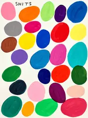 Shits by David Shrigley, 2019, Hand-painted acrylic in colors, on Fabriano Artistico paper, the full sheet, sold Oct 2021