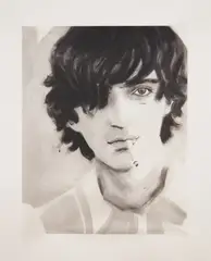 Marc (Pink) by Elizabeth Peyton, 2003, Etching, on pink silk laminated paper, with full margins, sold Oct 2021