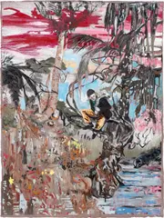 Hernan Bas, Downhill at Dusk (the Runaway), 2013, Hand-stenciled pigmented linen pulp, on cotton-base sheet, with thin margins