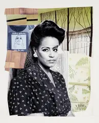 Clarivel with Black Blouse with White Ribbon by Mickalene Thomas, 2016, Archival inkjet print in colors, on wove paper, with full margins, sold Oct 2021