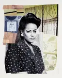 Mickalene Thomas, Clarivel with Black Blouse with White Ribbon, 2016, Archival inkjet print in colors, on wove paper, with full margins