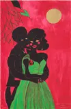 Chris Ofili, Afro Lunar Lovers, 2003, Giclée print with hand-coloring in gouache and felt tip digitally merged, embossing and gold leaf, on wove paper, the full sheet
