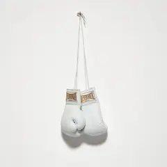 Gary Simmons, Everforward, 1993, Pair of white leather boxing gloves with metallic gold thread and satin